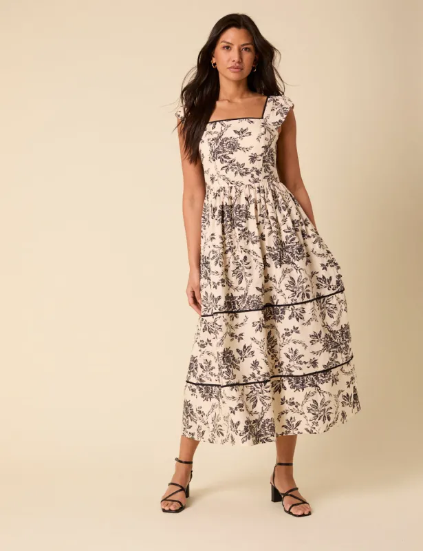 Black And White Floral Mira Midi Dress made by Nobody's Child
