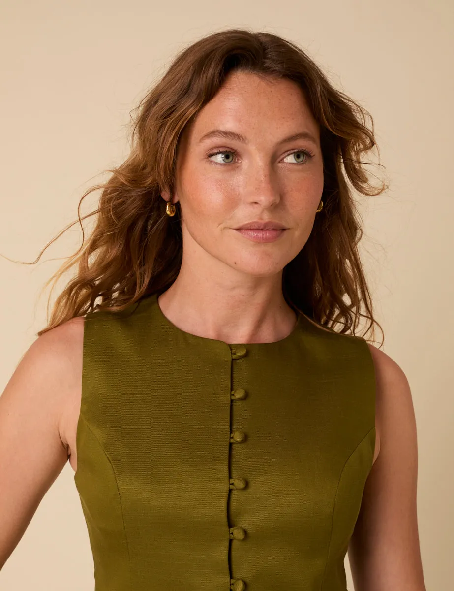 Green Crew Neck Tailored Waistcoat sold by Nobody's Child product image thumbnail 2