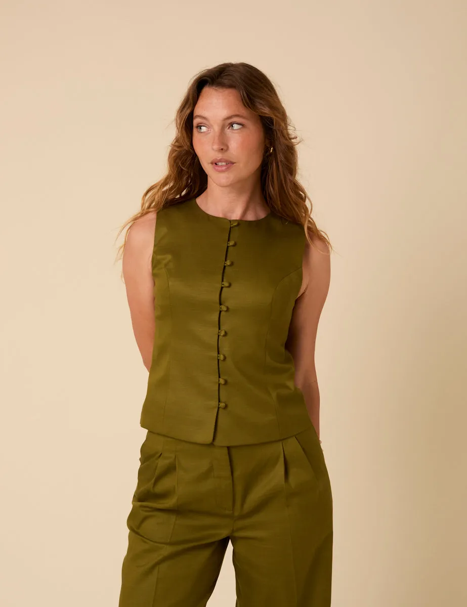 Green Crew Neck Tailored Waistcoat sold by Nobody's Child