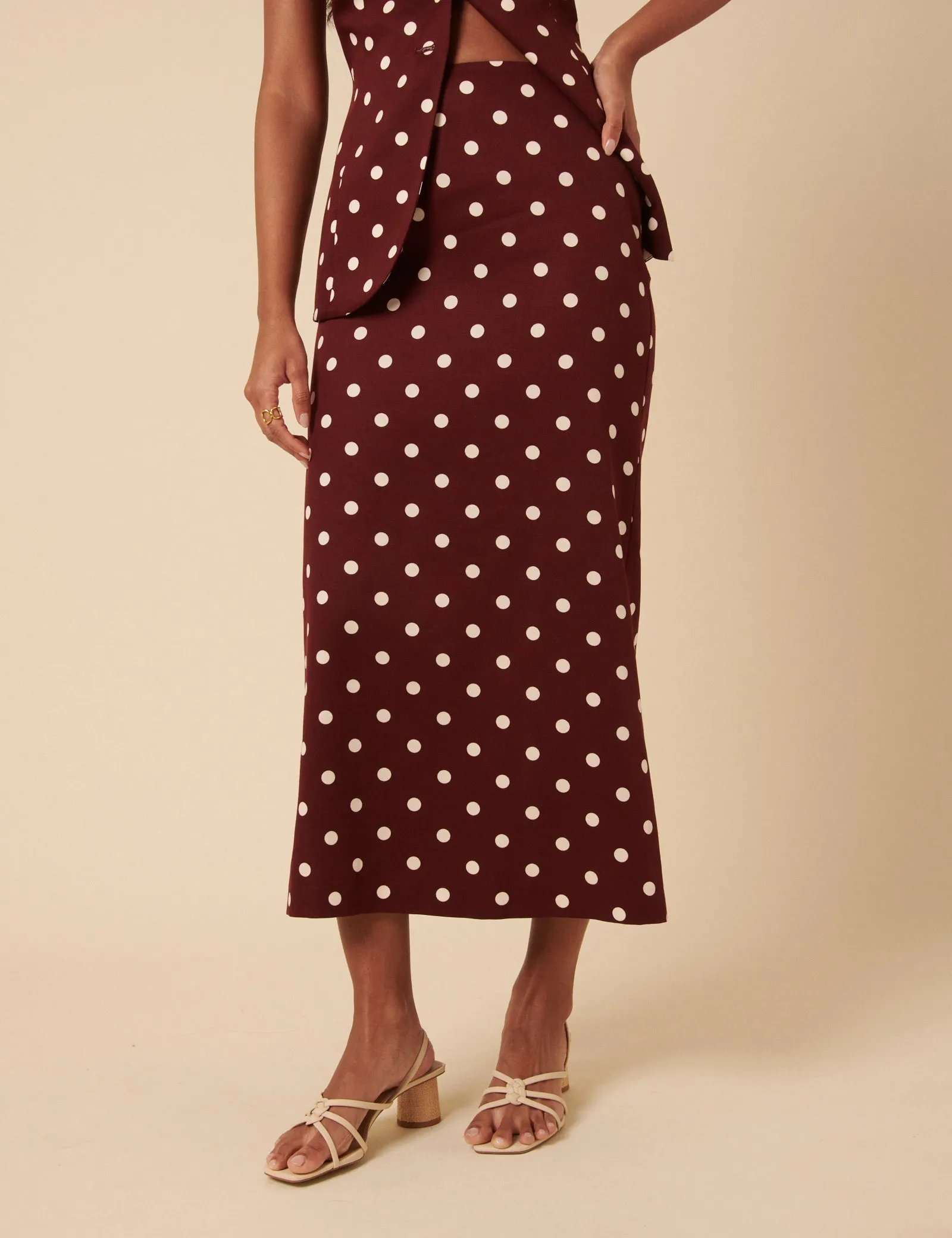 Burgundy Polka Dot Midi Skirt sold by Nobody's Child product image thumbnail 2