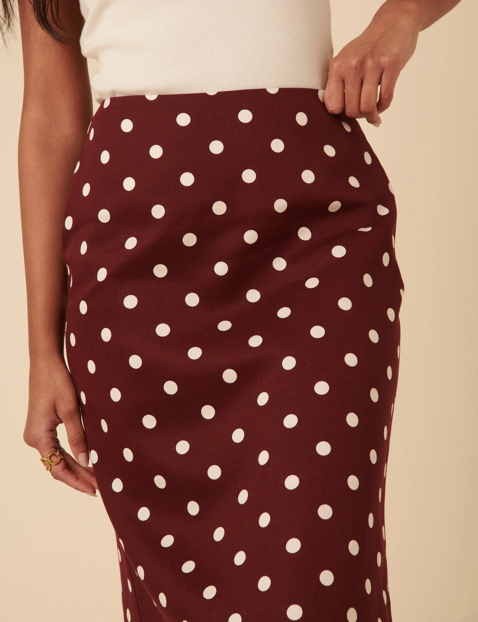 Burgundy Polka Dot Midi Skirt sold by Nobody's Child product image thumbnail 3