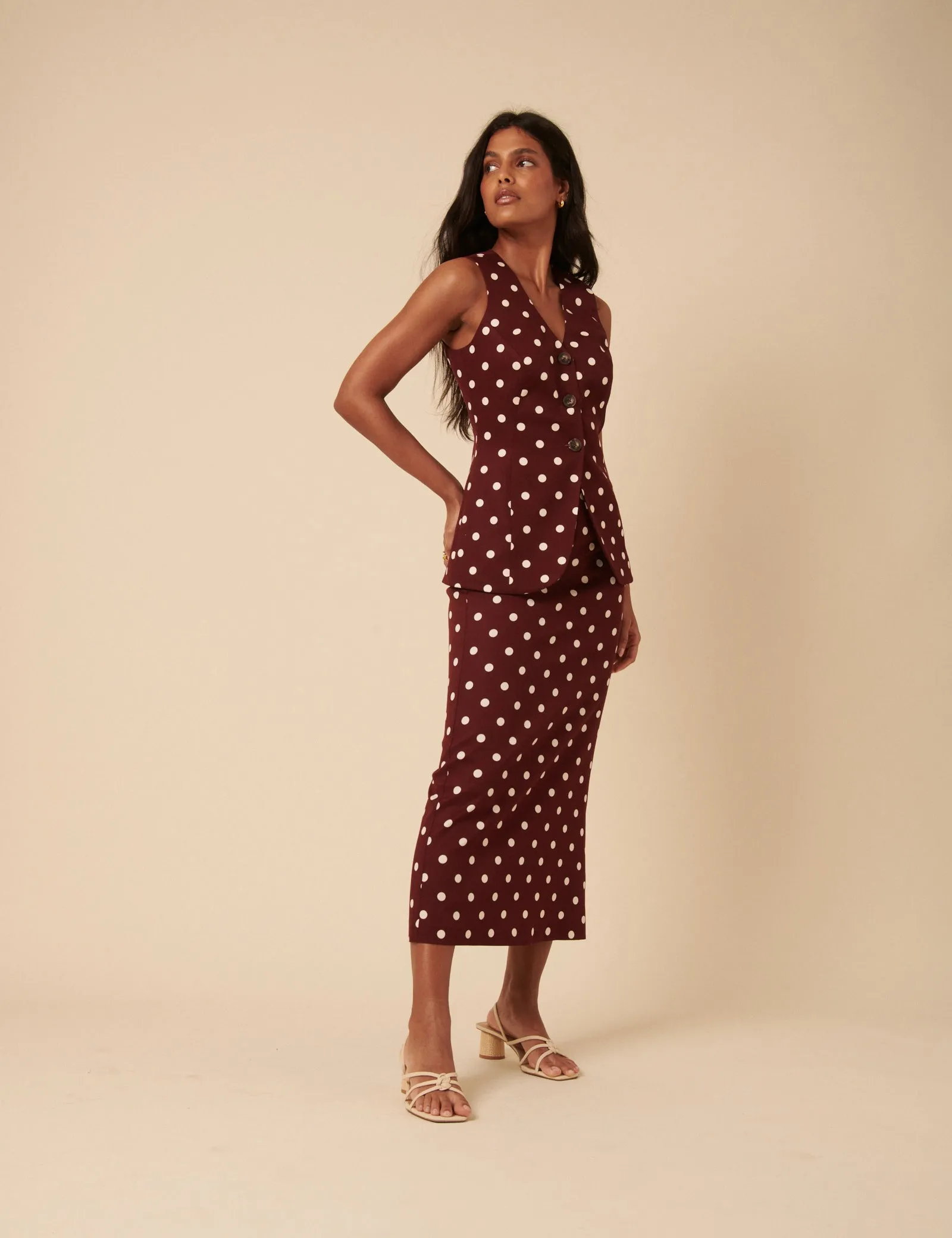 Burgundy Polka Dot Midi Skirt sold by Nobody's Child product image thumbnail 5