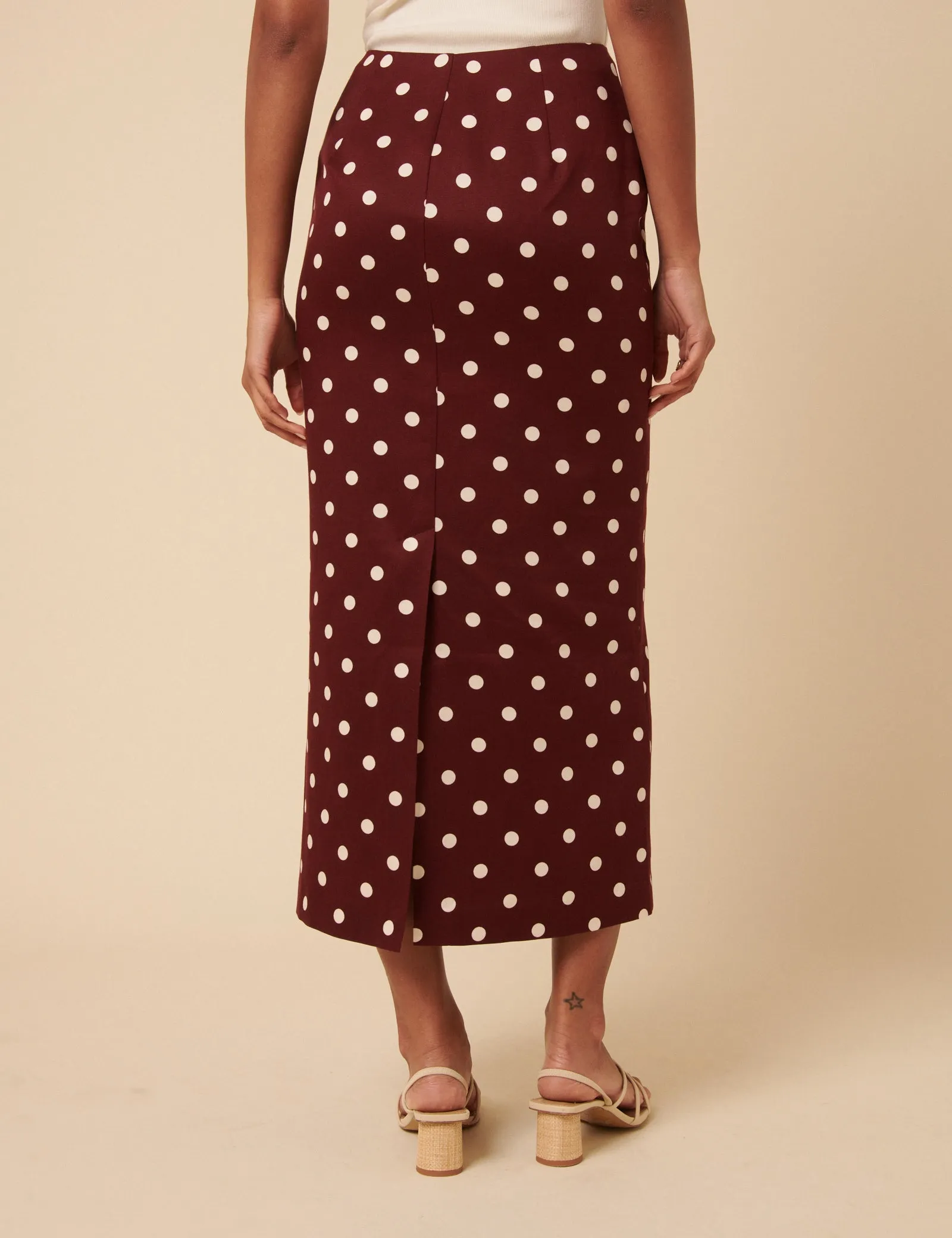 Burgundy Polka Dot Midi Skirt sold by Nobody's Child product image thumbnail 4