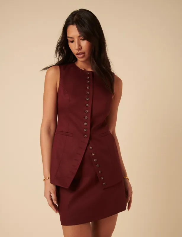 Burgundy Longline Waistcoat made by Nobody's Child