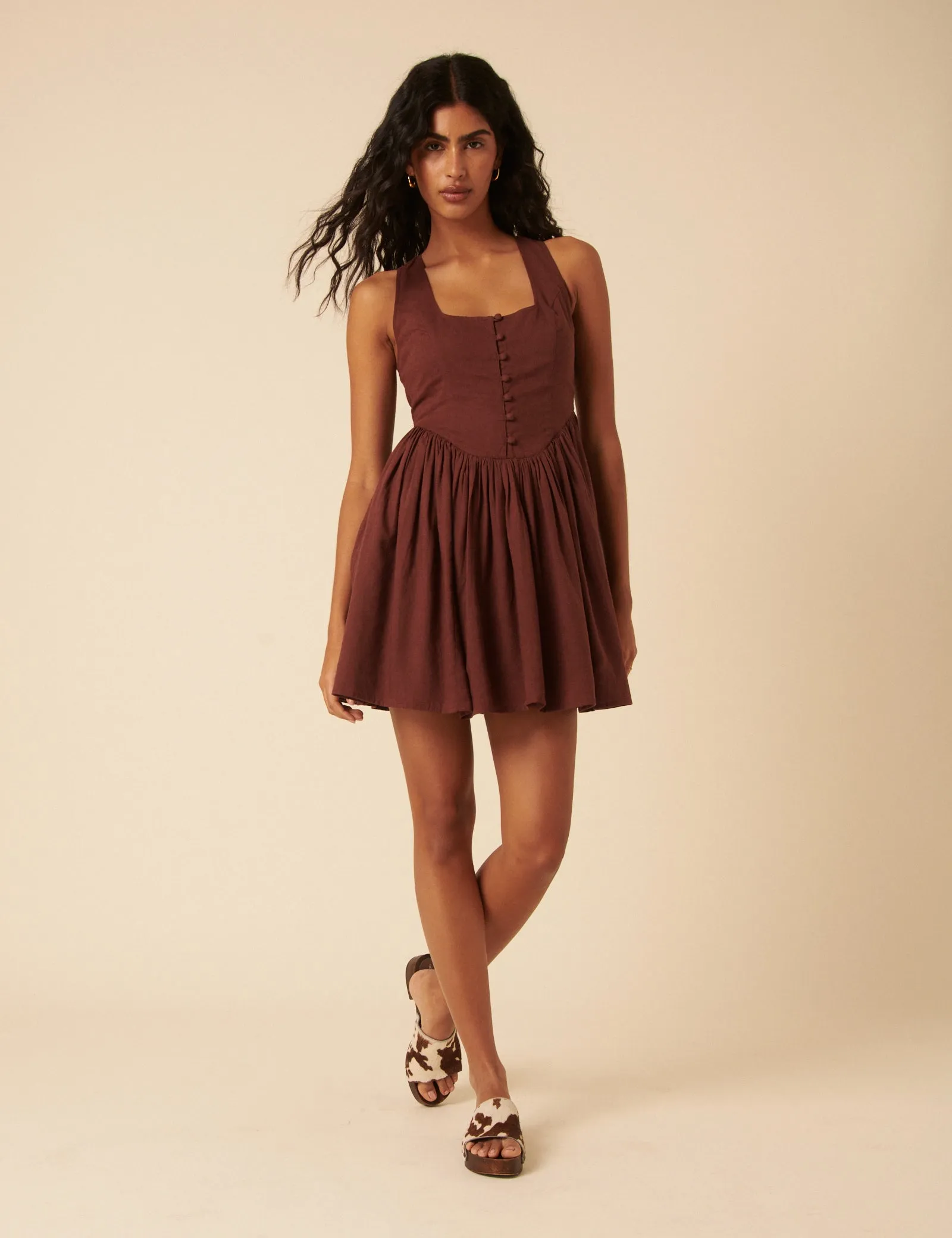 Brown Drop Waist Cora Mini Dress sold by Nobody's Child product image thumbnail 4