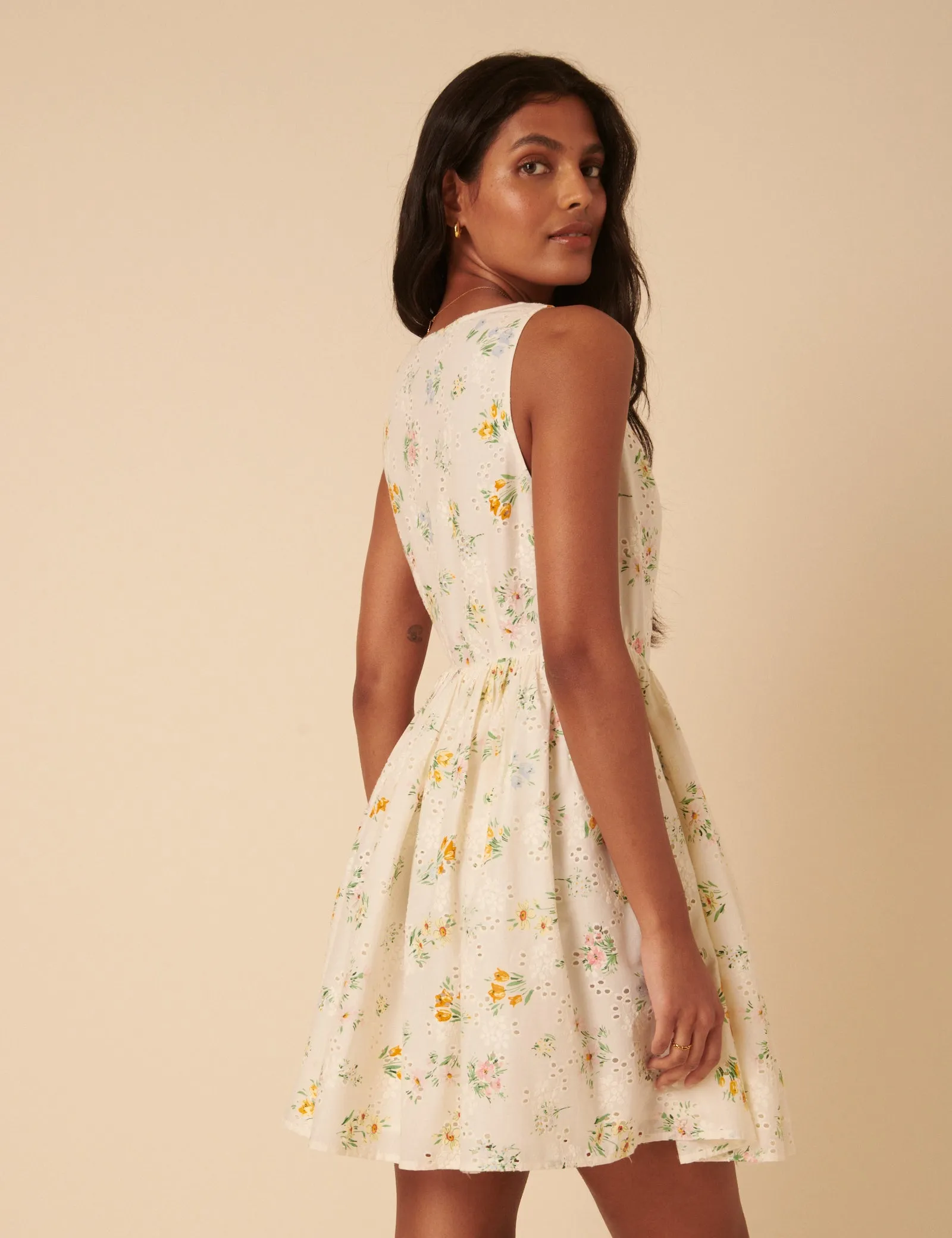 White Ditsy Floral Drop Waist Cora Mini Dress sold by Nobody's Child product image thumbnail 5