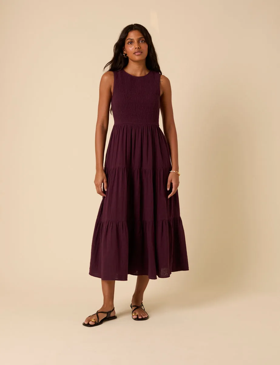 Purple Sleeveless Tiered Charlie Midi Dress sold by Nobody's Child