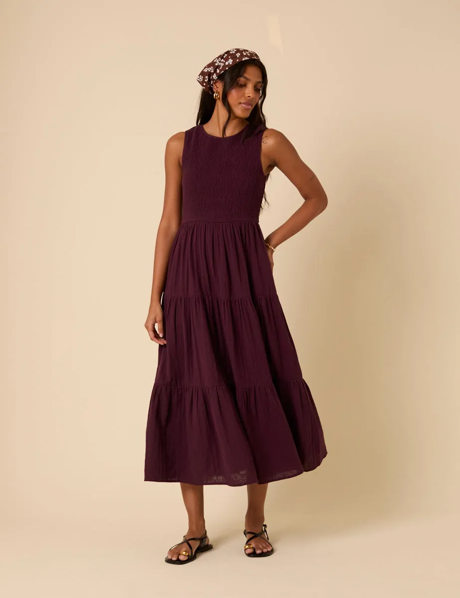 Purple Sleeveless Tiered Charlie Midi Dress sold by Nobody's Child product image thumbnail 2