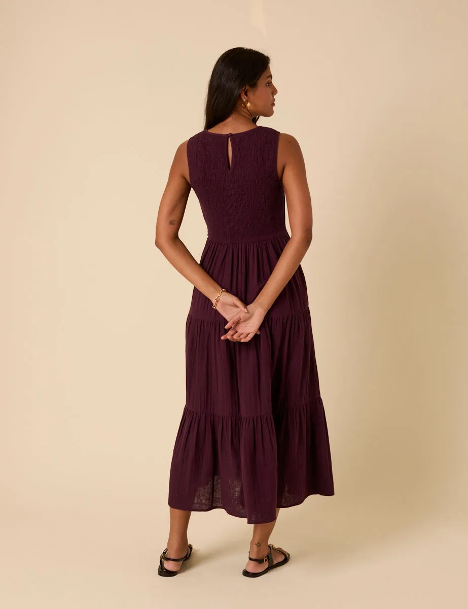 Purple Sleeveless Tiered Charlie Midi Dress sold by Nobody's Child product image thumbnail 5