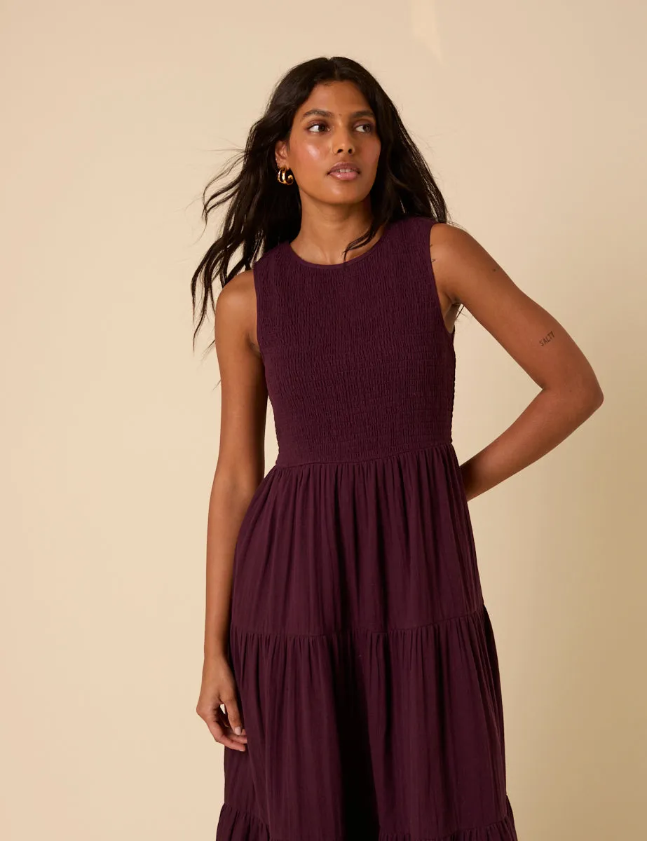 Purple Sleeveless Tiered Charlie Midi Dress sold by Nobody's Child product image thumbnail 4