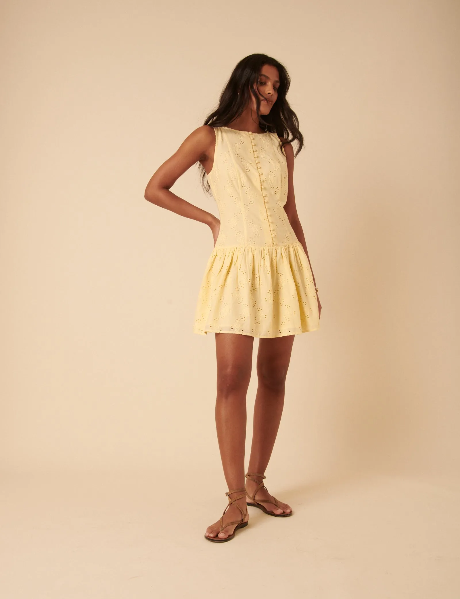 Butter Yellow Broderie Anglaise Claudia Mini Dress sold by Nobody's Child product image thumbnail 4