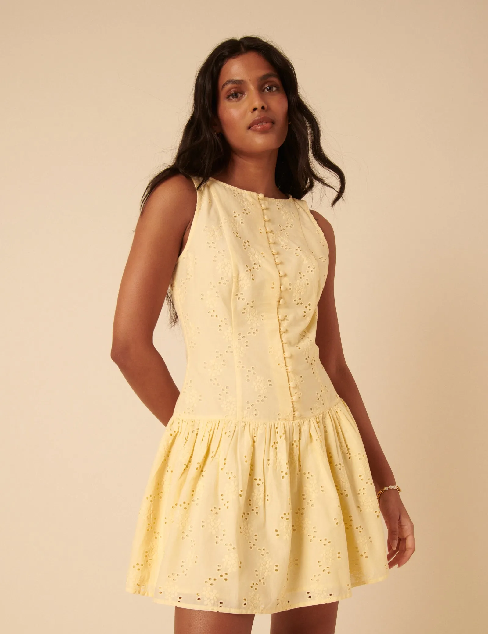 Butter Yellow Broderie Anglaise Claudia Mini Dress sold by Nobody's Child product image thumbnail 2