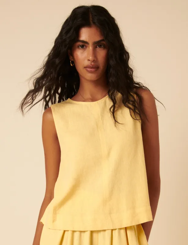 Butter Yellow Linen-blend Swing Top sold by Nobody's Child