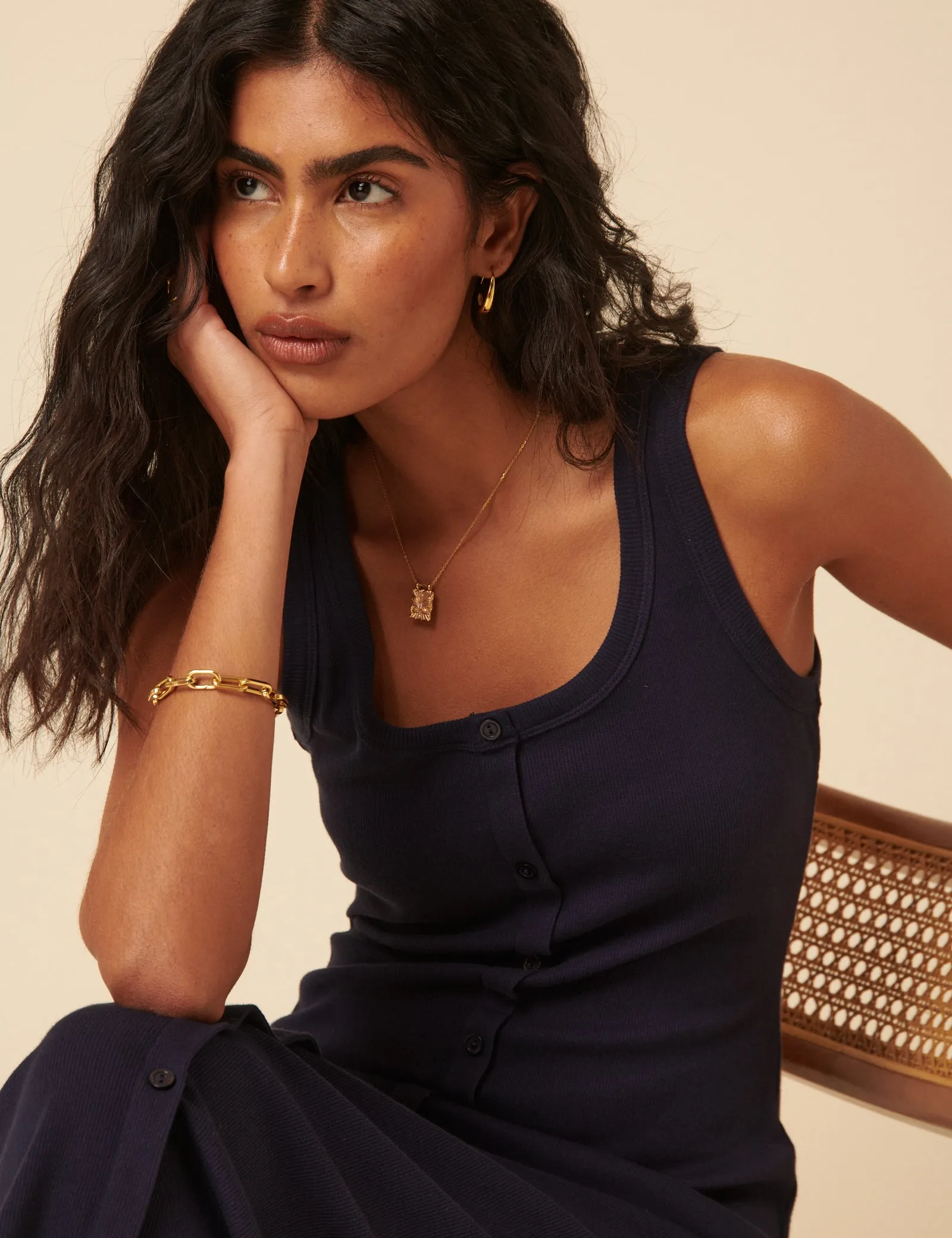 Navy Ribbed Scoop Neck Midi Dress sold by Nobody's Child product image thumbnail 2