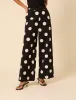 Black Polka Dot Linen-blend Wide Leg Trousers sold by Nobody's Child