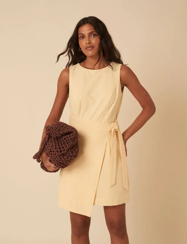 Butter Yellow Tie Waist Lottie Mini Dress sold by Nobody's Child