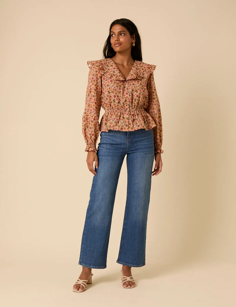 Pink Floral Frill Collar Top sold by Nobody's Child product image thumbnail 2