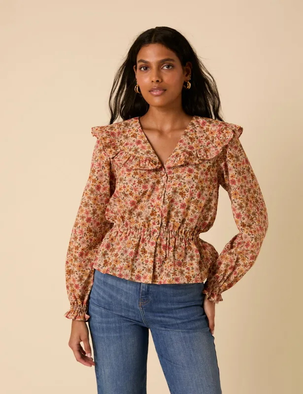 Pink Floral Frill Collar Top sold by Nobody's Child