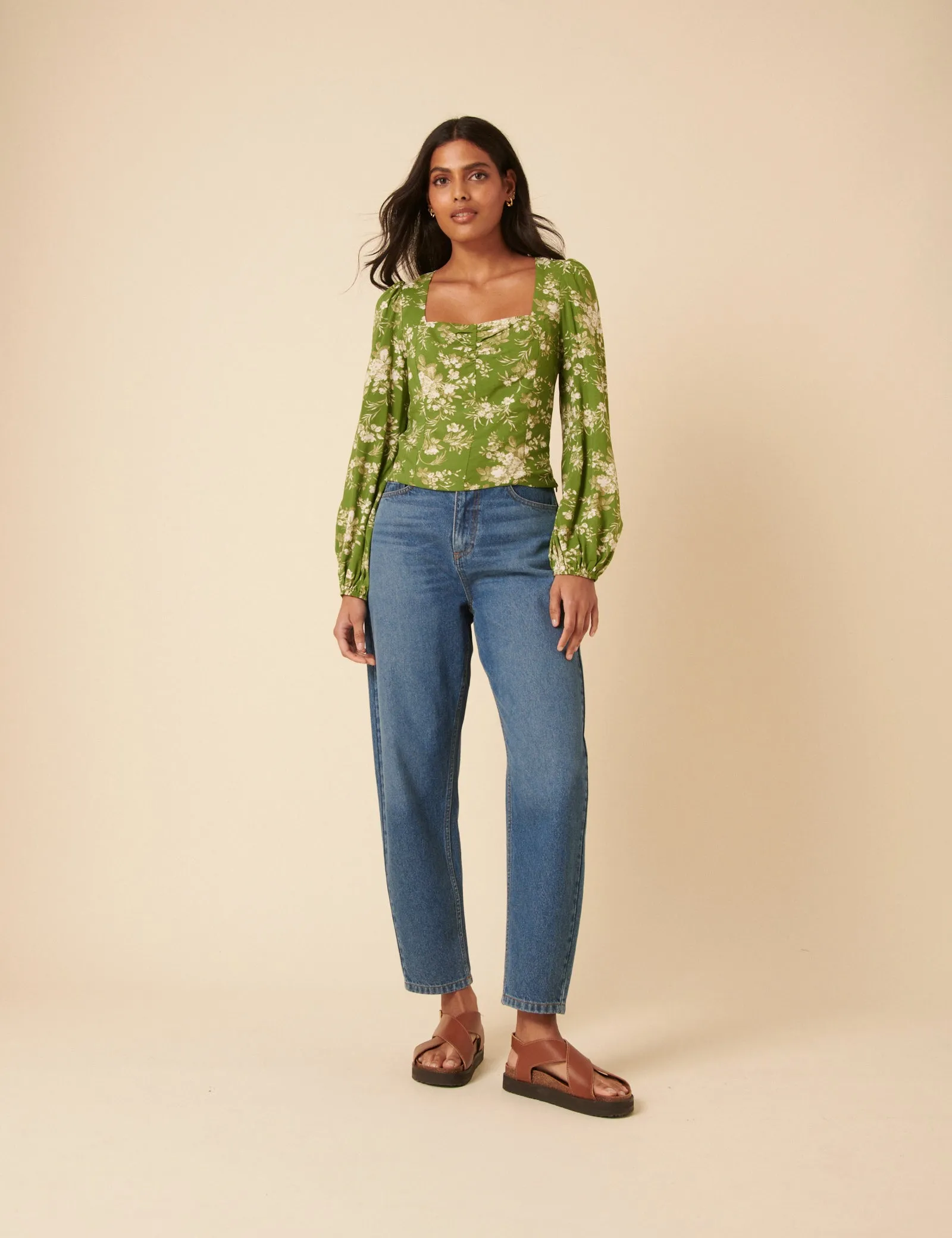 Green Floral Balloon Sleeve Top sold by Nobody's Child product image thumbnail 3