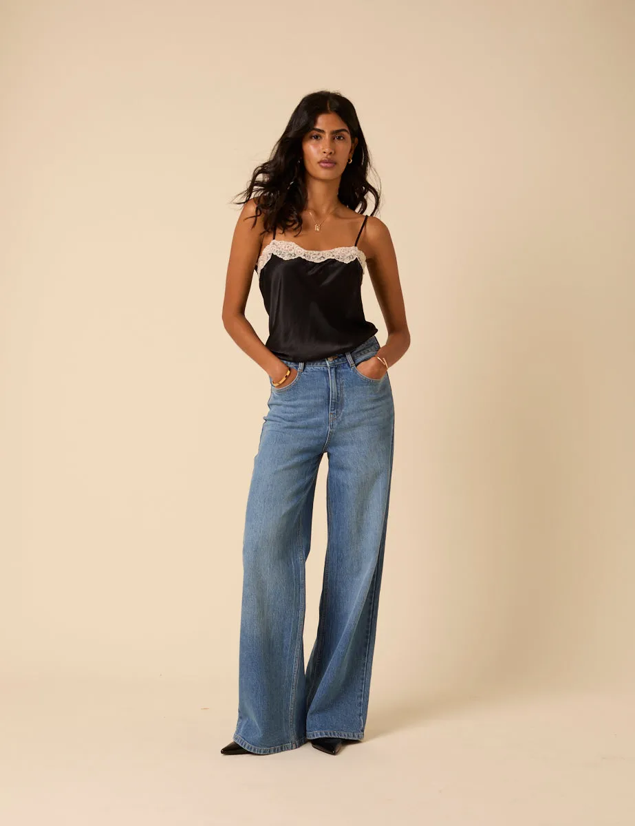 Black Satin Lace Cami Top sold by Nobody's Child product image thumbnail 3