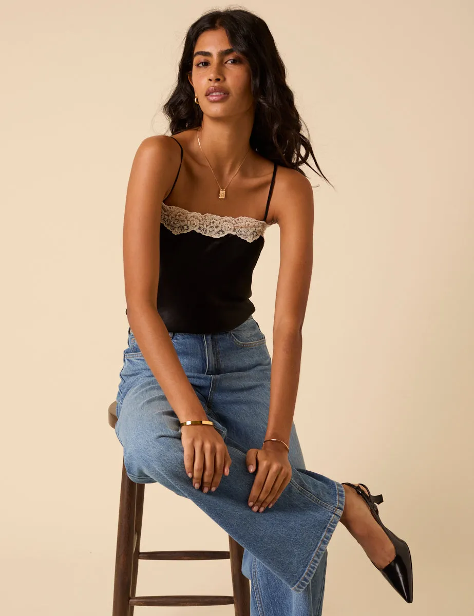 Black Satin Lace Cami Top sold by Nobody's Child product image thumbnail 2