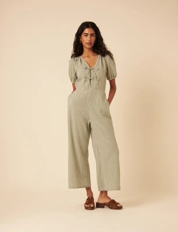 Green Gingham Tie Front Jumpsuit sold by Nobody's Child