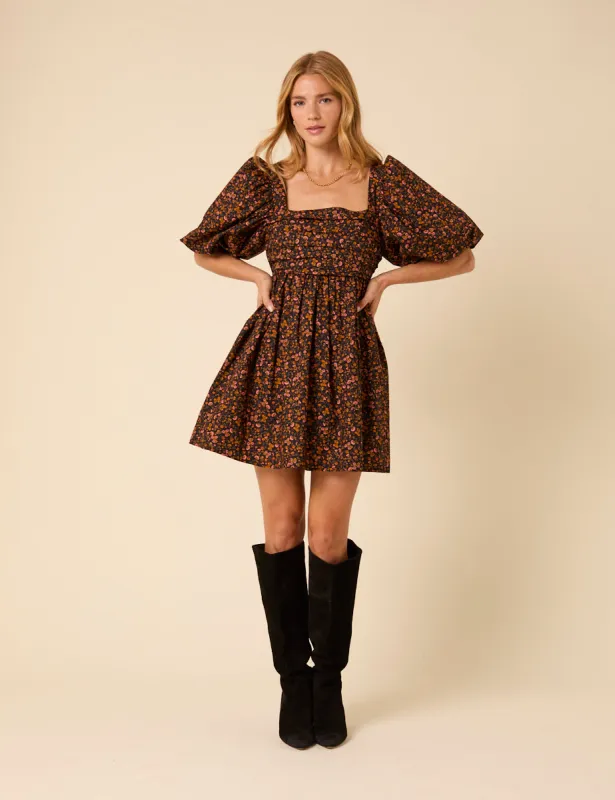 Petite Black Floral Embroidered Nova Mini Dress sold by Nobody's Child