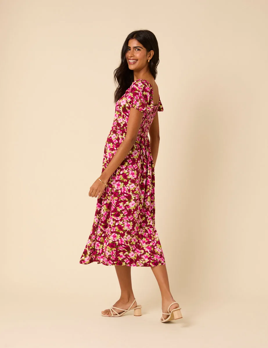 Pink Floral Leith Puff Sleeve Midi Dress sold by Nobody's Child product image thumbnail 5