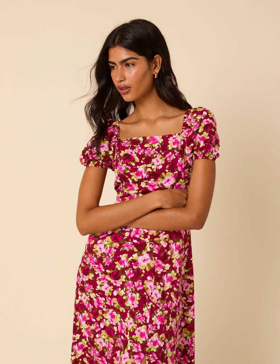 Pink Floral Leith Puff Sleeve Midi Dress sold by Nobody's Child product image thumbnail 4