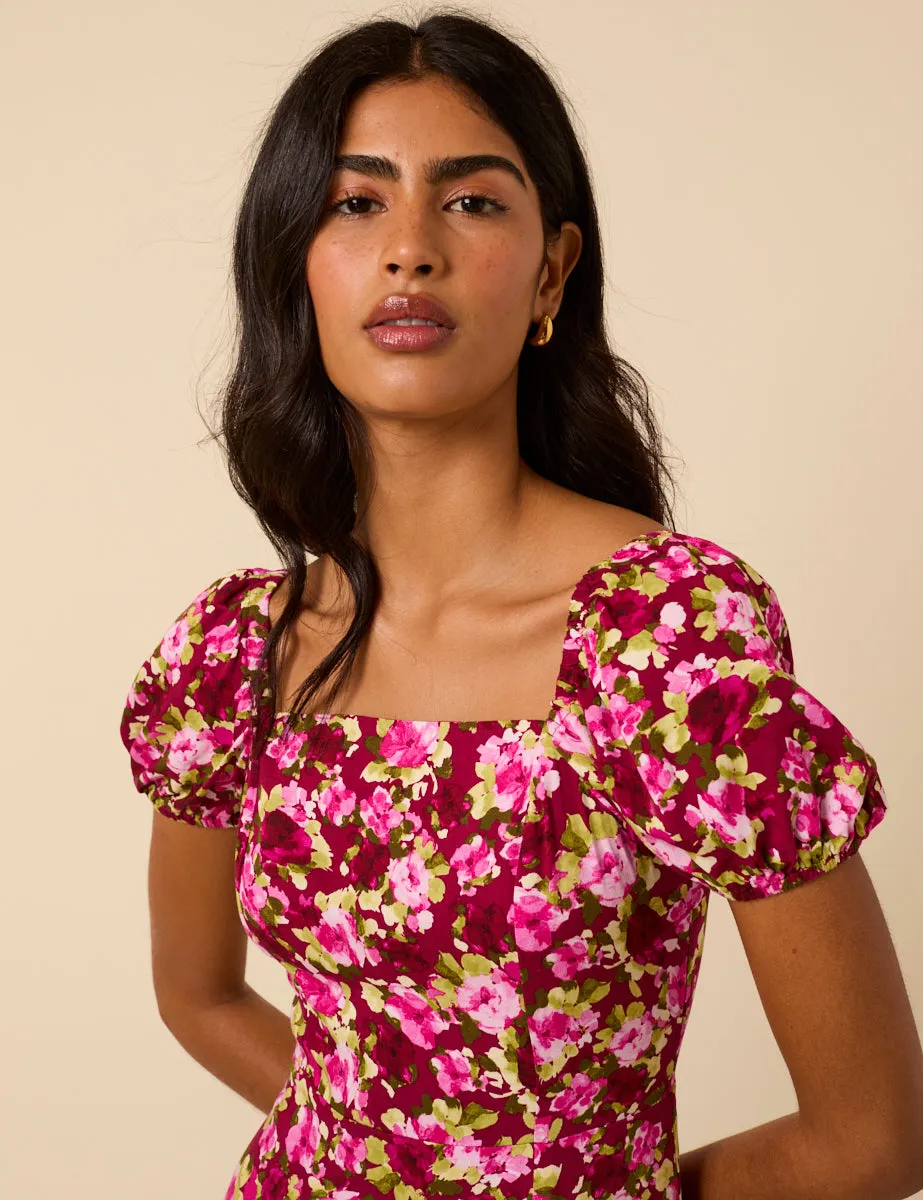 Pink Floral Leith Puff Sleeve Midi Dress sold by Nobody's Child product image thumbnail 3