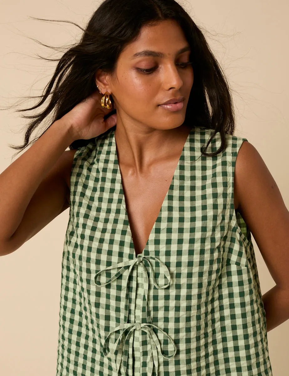 Green Gingham Tie Front Tessa Top sold by Nobody's Child product image thumbnail 3