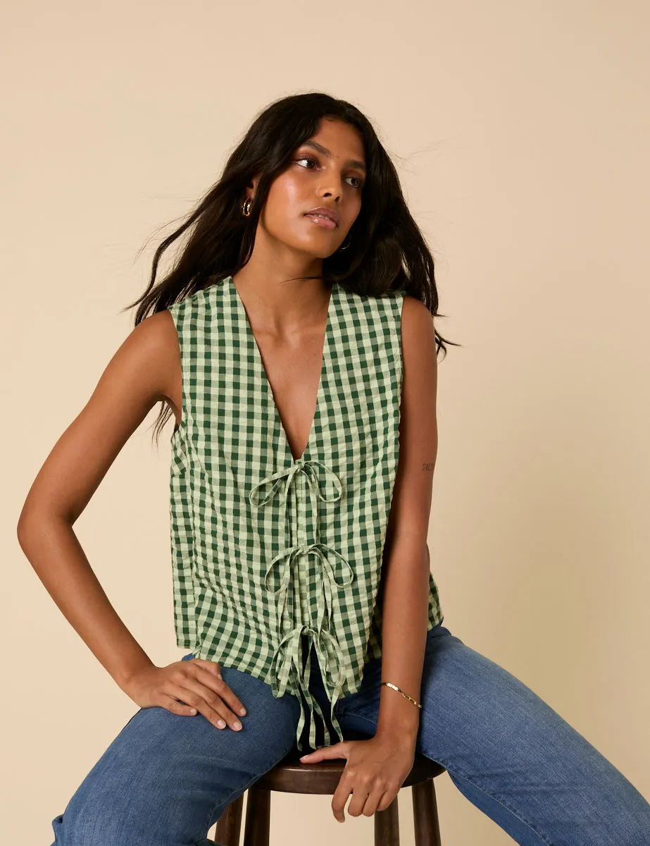Green Gingham Tie Front Tessa Top sold by Nobody's Child product image thumbnail 2
