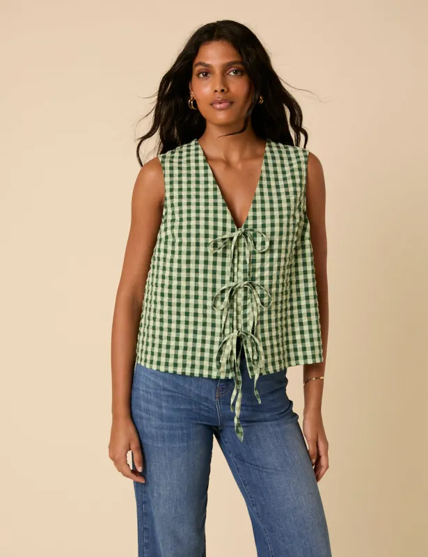 Green Gingham Tie Front Tessa Top sold by Nobody's Child