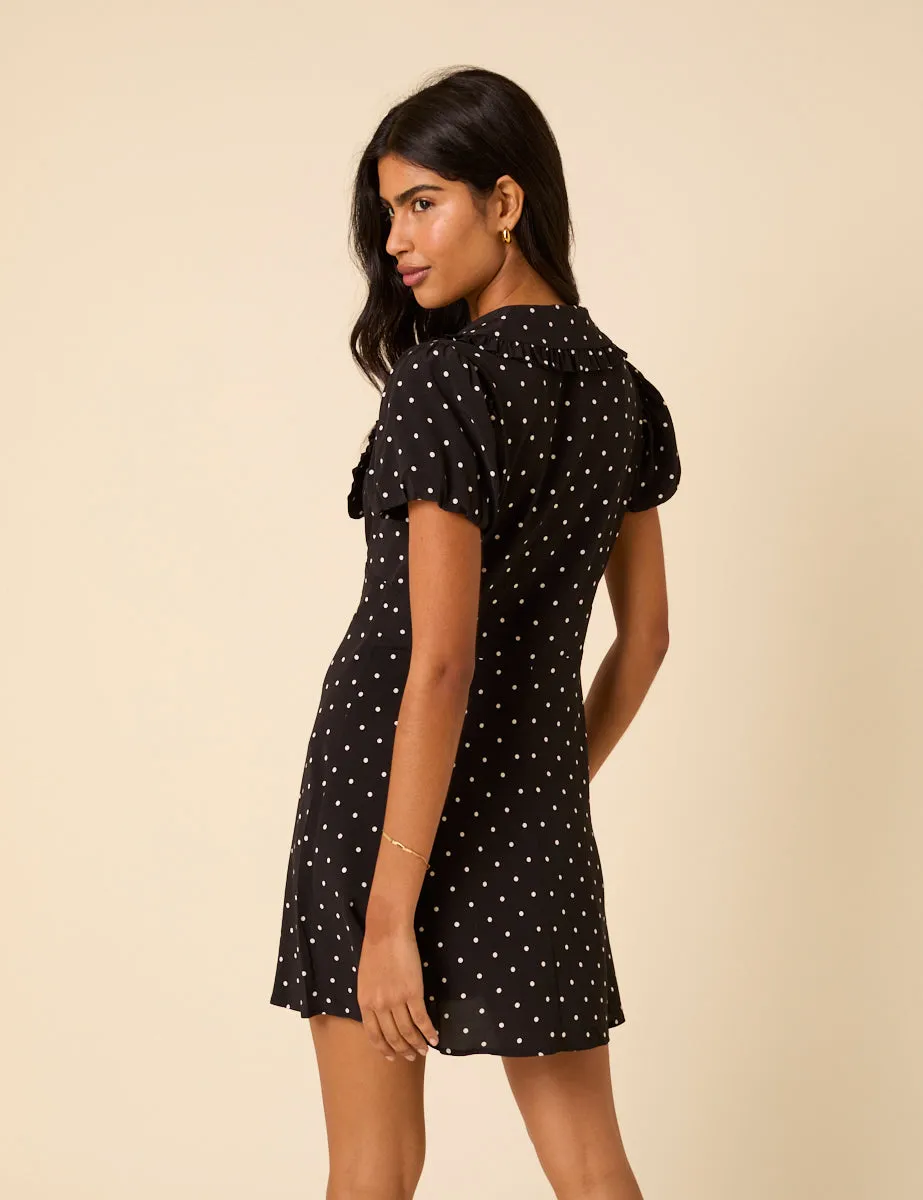 Black Polka Dot Puff Sleeve Mini Dress sold by Nobody's Child product image thumbnail 5