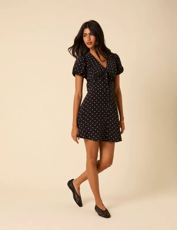 Black Polka Dot Puff Sleeve Mini Dress sold by Nobody's Child