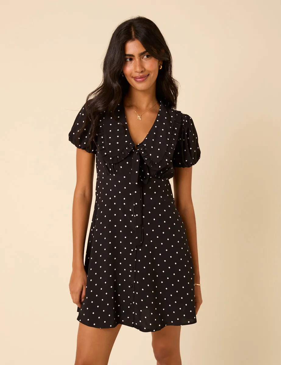 Black Polka Dot Puff Sleeve Mini Dress sold by Nobody's Child product image thumbnail 4