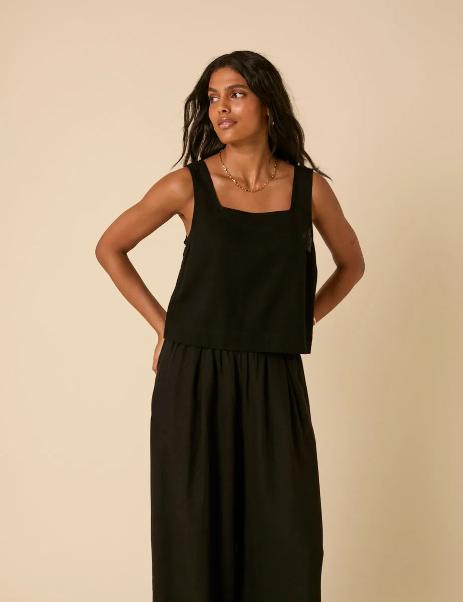 Black Linen-blend Swing Top sold by Nobody's Child
