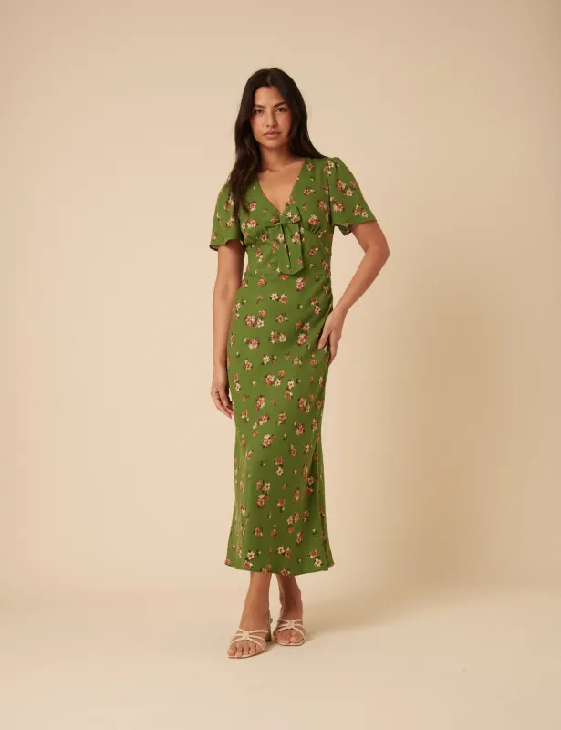 Green Floral Bow Front Faith Midi Dress sold by Nobody's Child