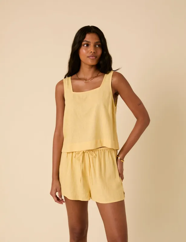 Butter Yellow Linen-blend Shorts sold by Nobody's Child