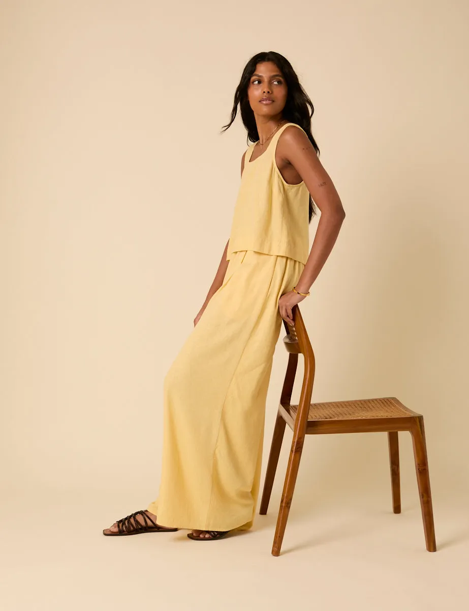 Butter Yellow Linen-blend Jerrow Trousers sold by Nobody's Child product image thumbnail 4