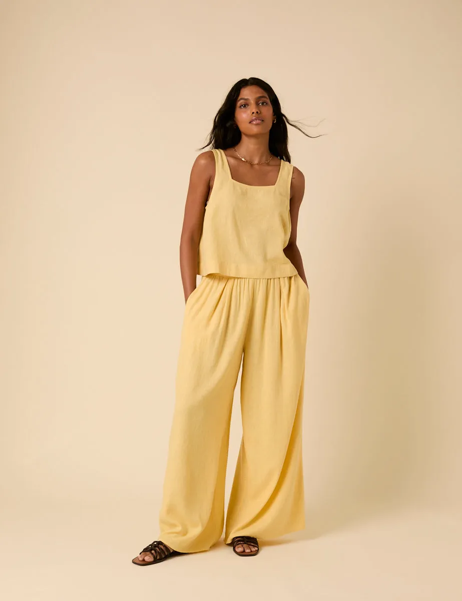 Butter Yellow Linen-blend Jerrow Trousers sold by Nobody's Child