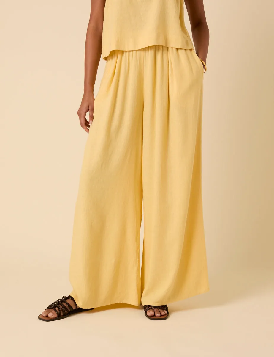 Butter Yellow Linen-blend Jerrow Trousers sold by Nobody's Child product image thumbnail 2