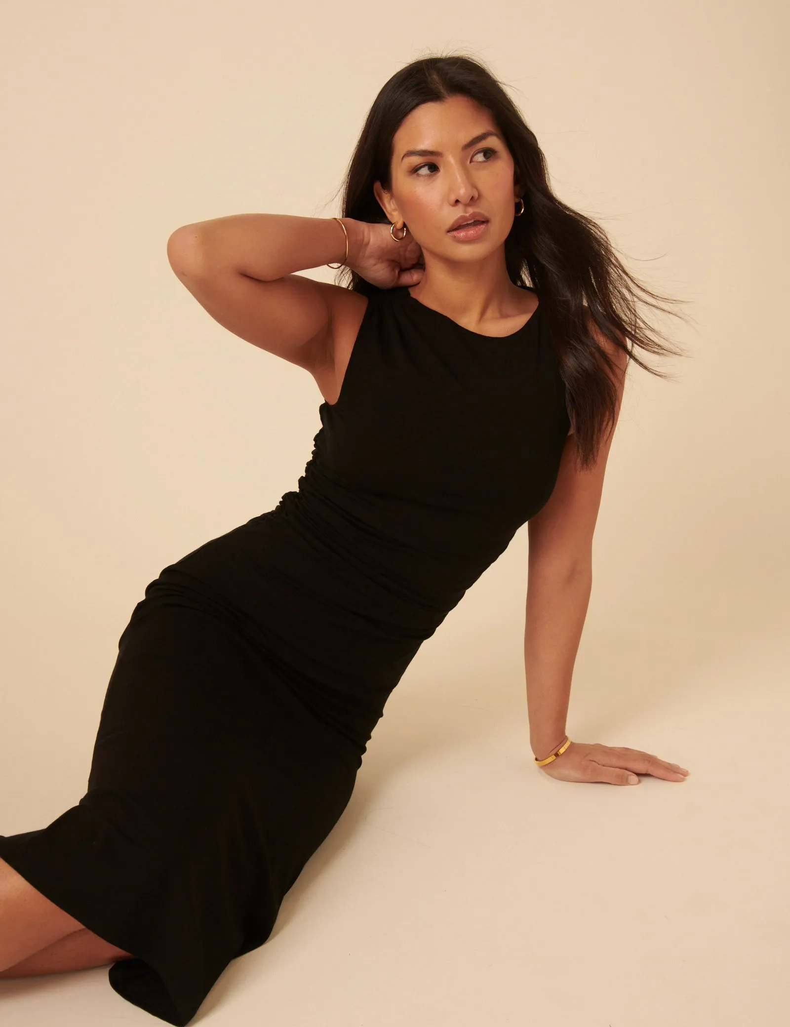 Black Ruched Jersey Midi Dress sold by Nobody's Child product image thumbnail 4