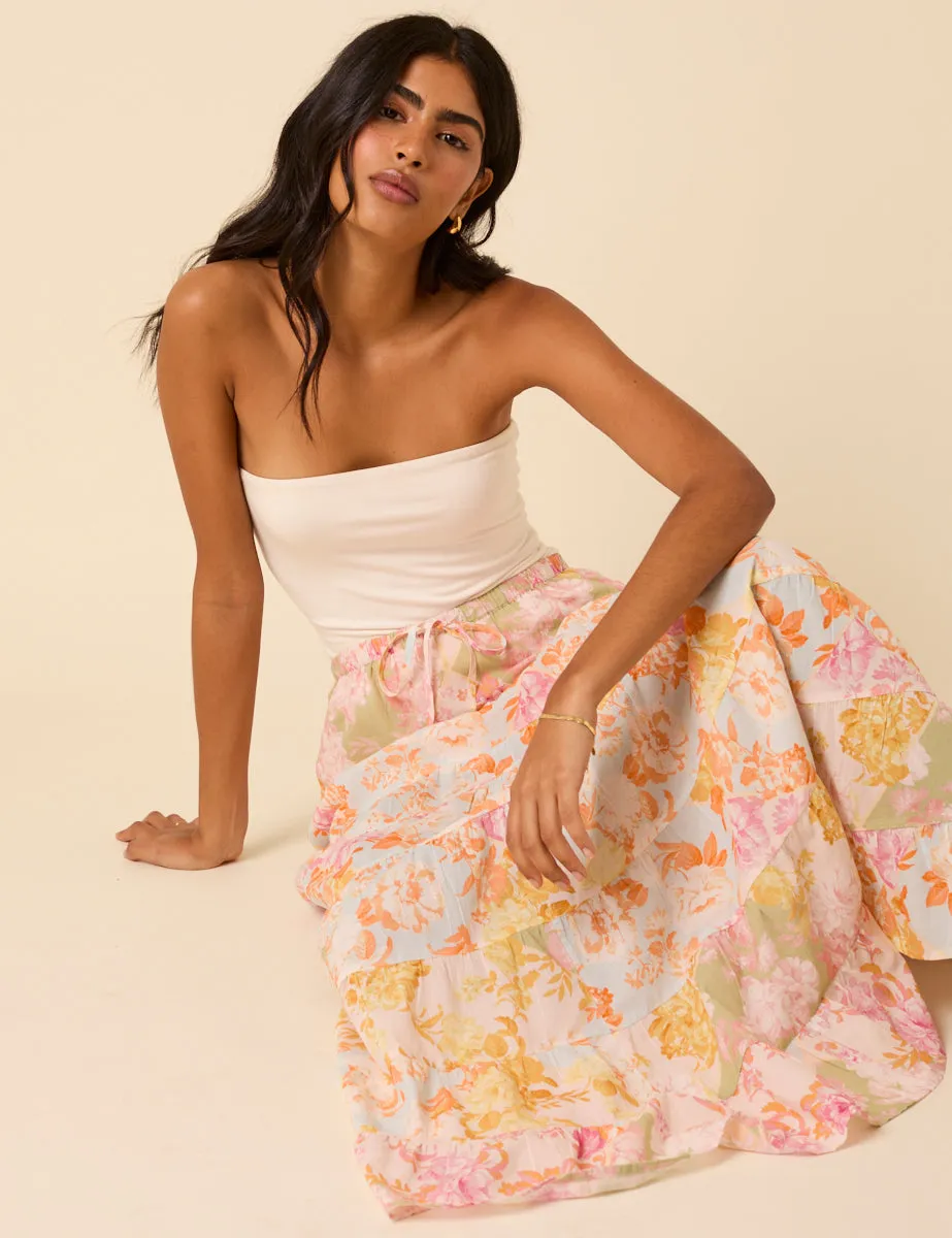 Pink Floral Printed Tiered Midi Skirt sold by Nobody's Child product image thumbnail 3