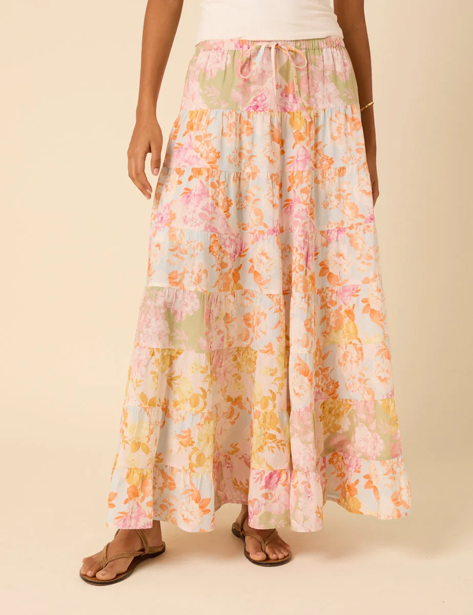 Pink Floral Printed Tiered Midi Skirt sold by Nobody's Child product image thumbnail 2