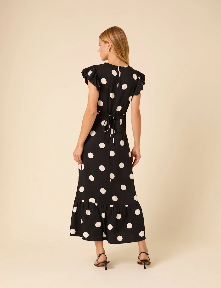 Black Polka Dot Frill Sleeve Clara Midi Dress sold by Nobody's Child product image thumbnail 5