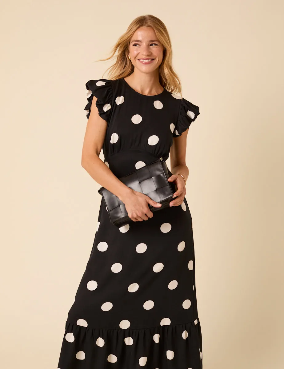 Black Polka Dot Frill Sleeve Clara Midi Dress sold by Nobody's Child product image thumbnail 2