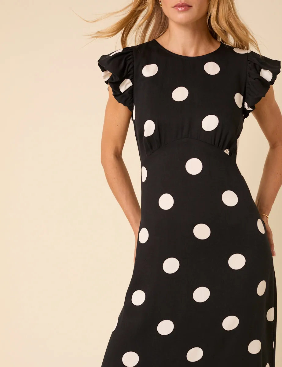 Black Polka Dot Frill Sleeve Clara Midi Dress sold by Nobody's Child product image thumbnail 4