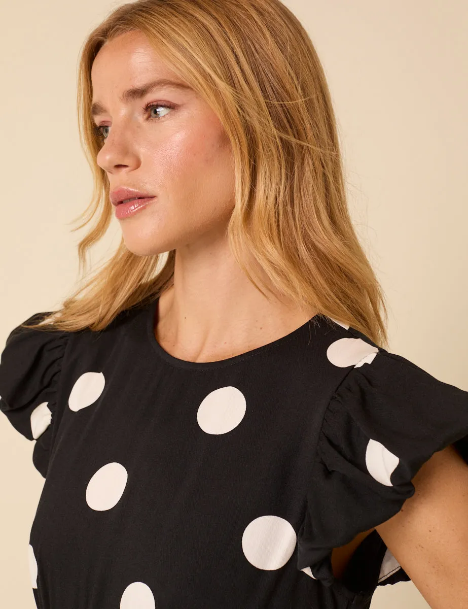 Black Polka Dot Frill Sleeve Clara Midi Dress sold by Nobody's Child product image thumbnail 3