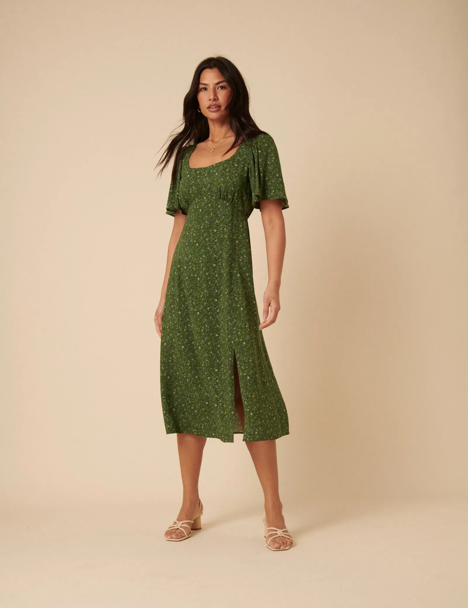 Green Ditsy Floral Dee Dee Midi Dress sold by Nobody's Child